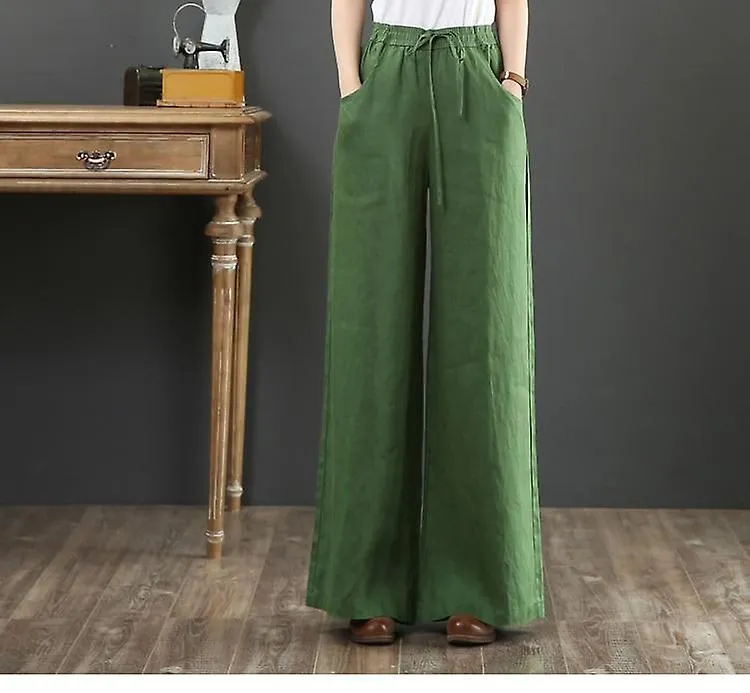 COTTON LINEN WIDE LEG HIGHWAIST, LONG STRAIGHT PANTS WITH POCKETS
