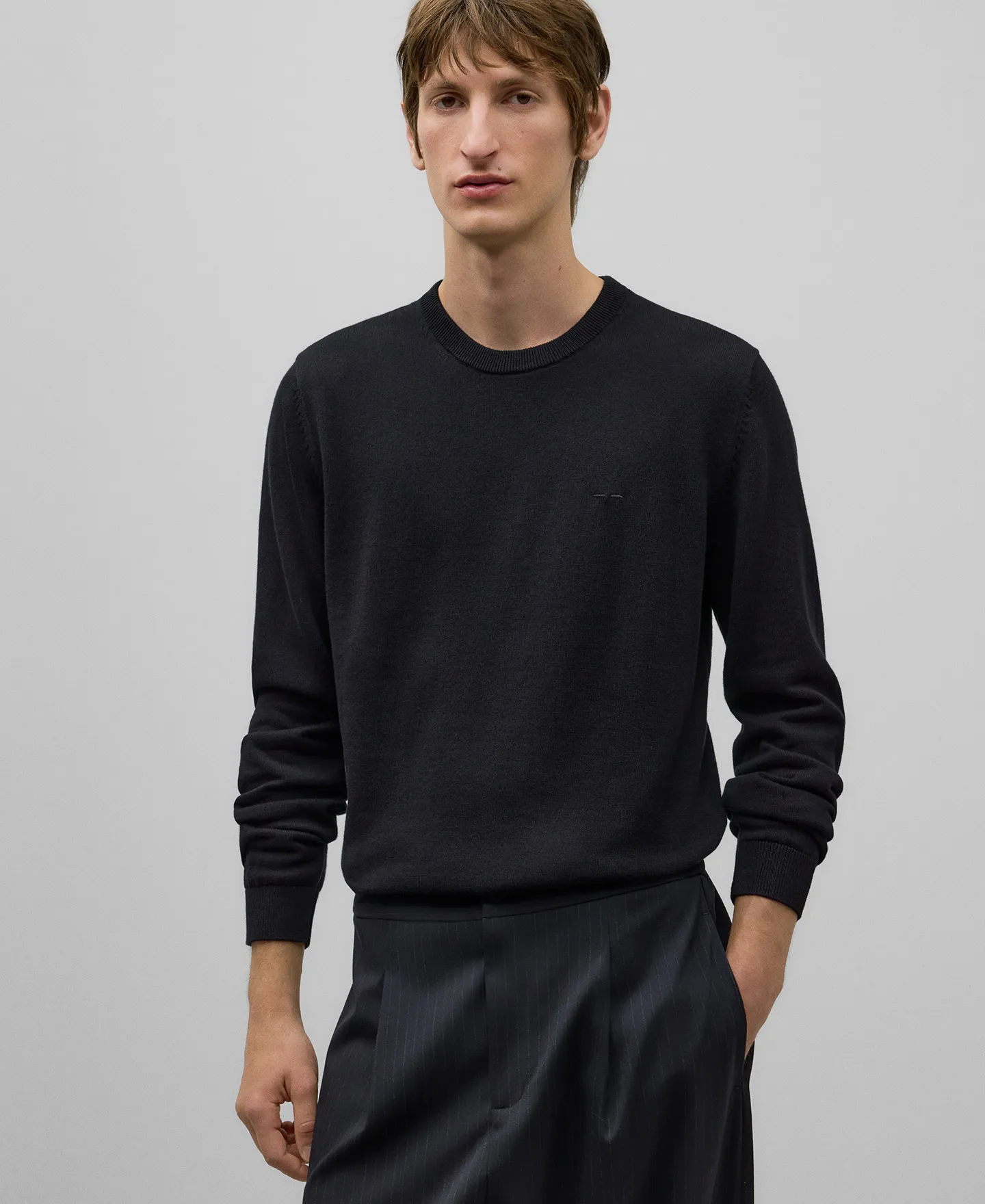 Crew neck cotton wool sweater man
