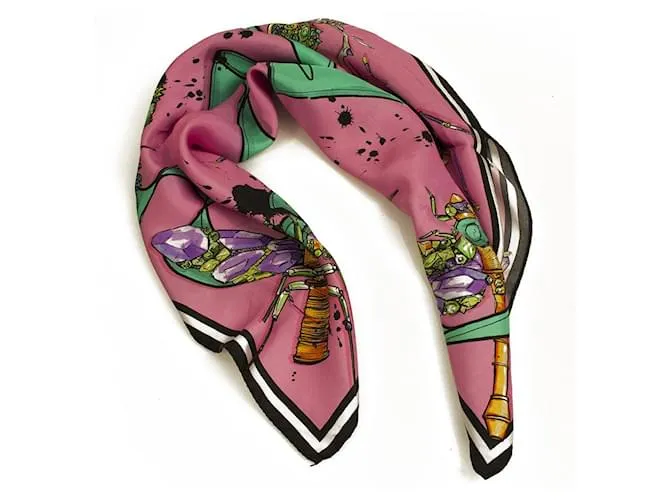 Dsquared2 Dsquared 2 Pañuelo cuadrado de seda multicolor con estampado de bichos enjoyados 