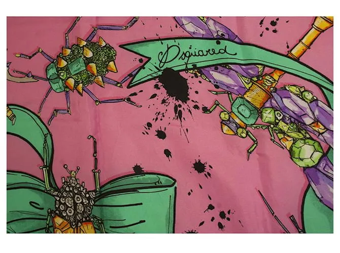 Dsquared2 Dsquared 2 Pañuelo cuadrado de seda multicolor con estampado de bichos enjoyados 