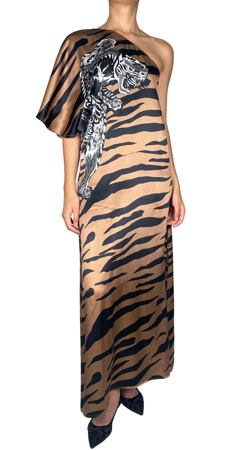 JAZMIN CHEBAR Vestido Seda Zebra Asimétrico