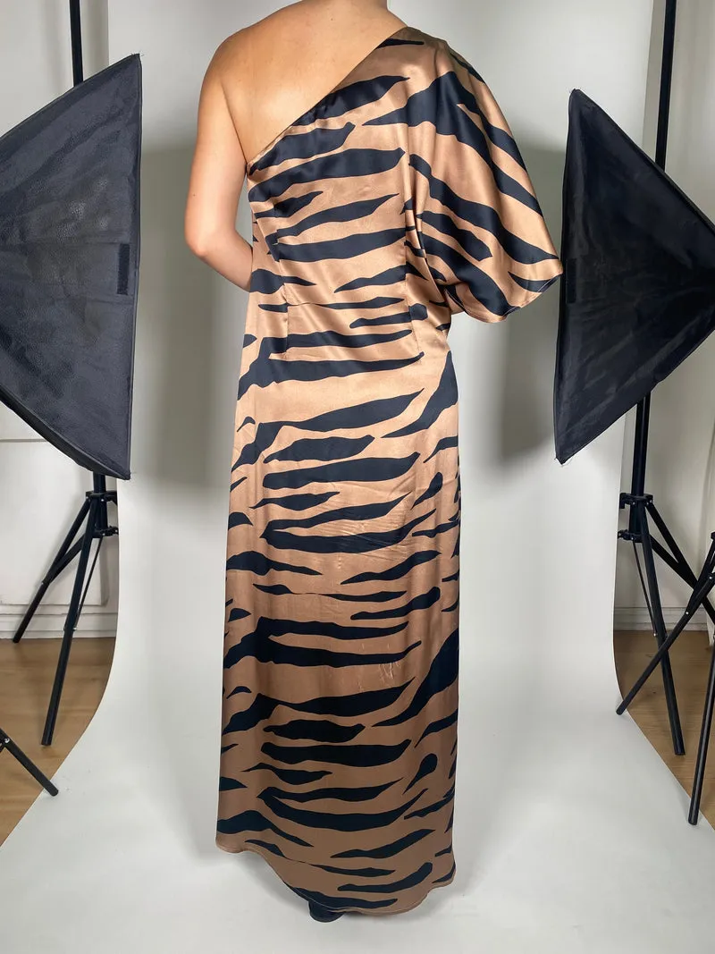 JAZMIN CHEBAR Vestido Seda Zebra Asimétrico
