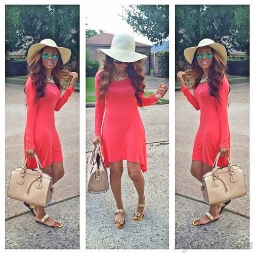 LEISURE SOLID ASYMMETRICAL HEM LONG SLEEVE ONECK SLIM MINIMALIST DRESS