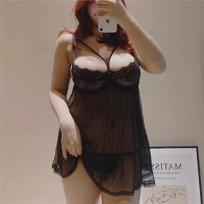 Lencería de talla grande Babydoll Lace Floral Halter Sleepwear Set High Neck Chemise