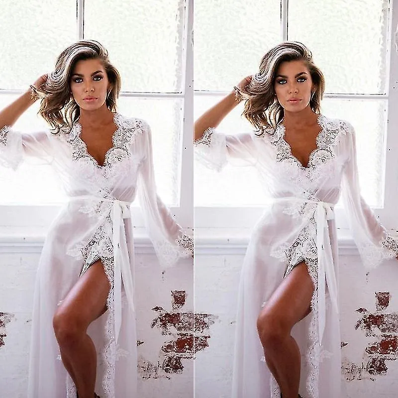 Lencería sexy Para mujeres Encaje largo Bata de baño Vestido ropa de dormir