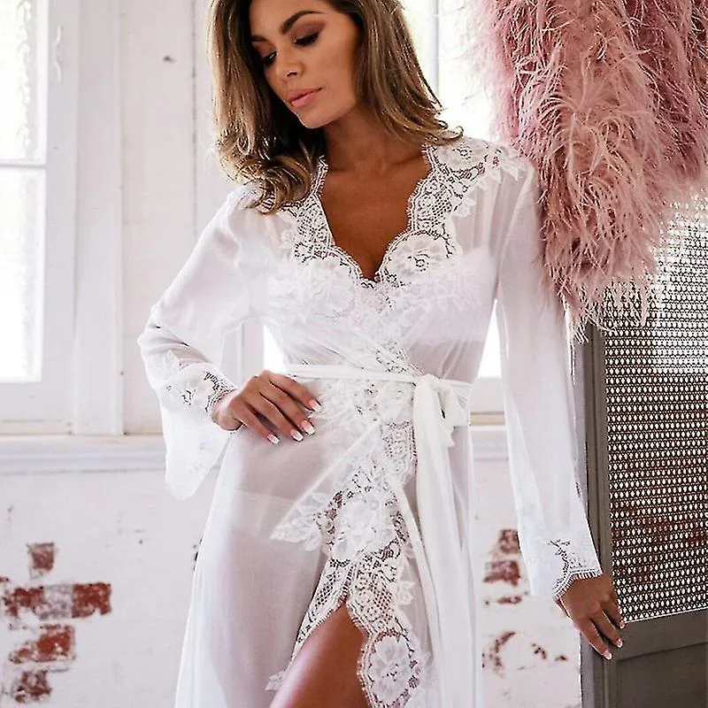 Lencería sexy Para mujeres Encaje largo Bata de baño Vestido ropa de dormir