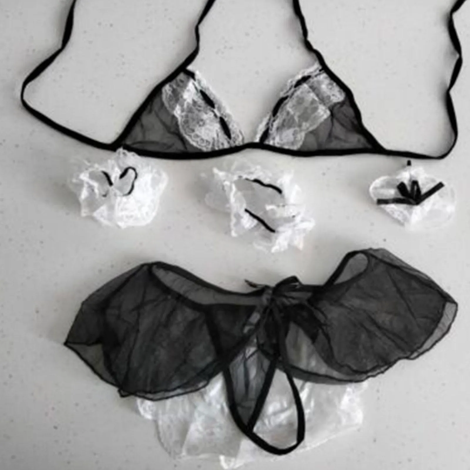 Lencería sexy Ropa interior femenina Maid Cosplay Tul Falda Bodysuit Party Dress