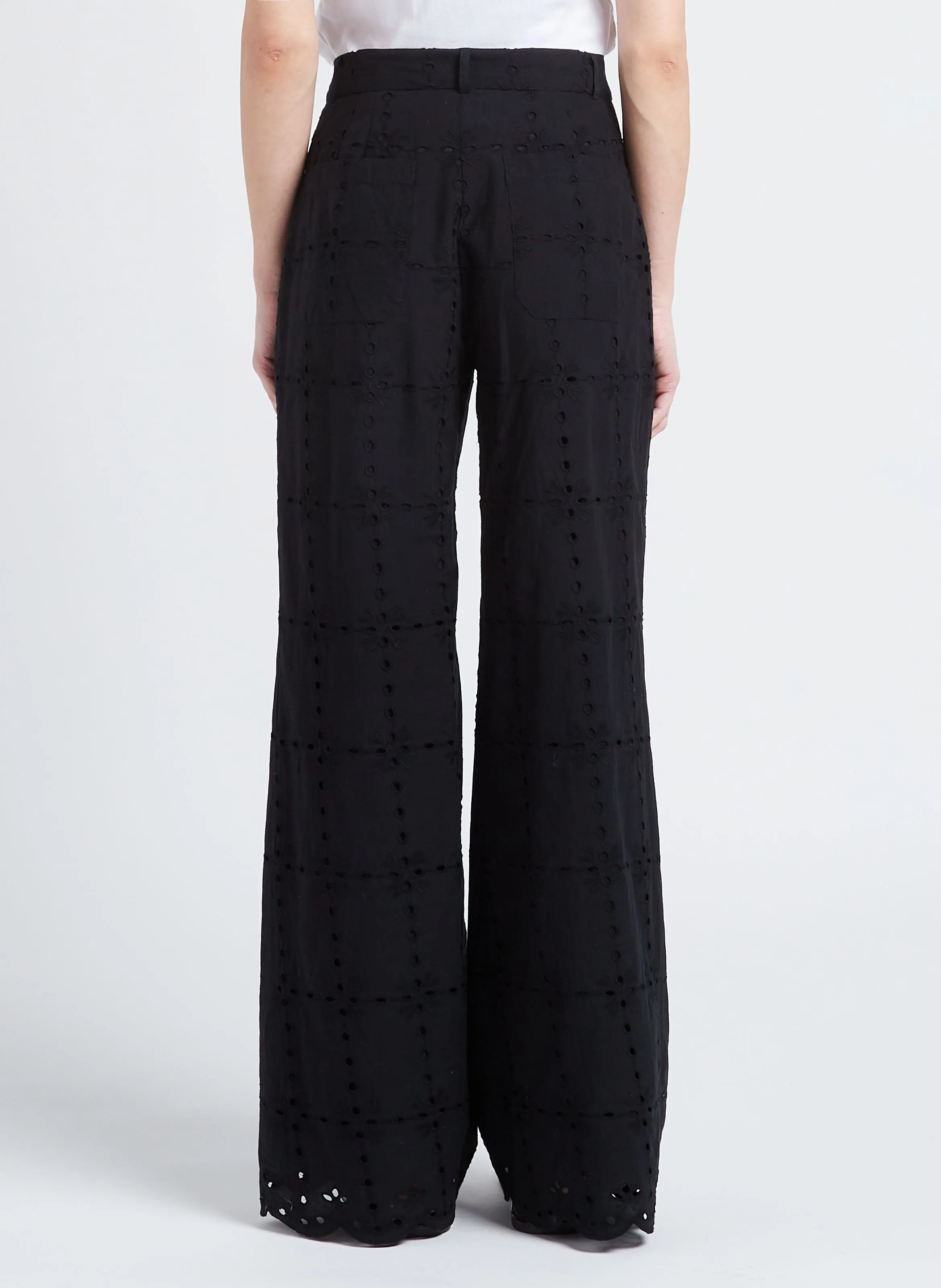 MATEO  PANTALóN FLARE DE ALGODóN BORDADO EN NEGRO