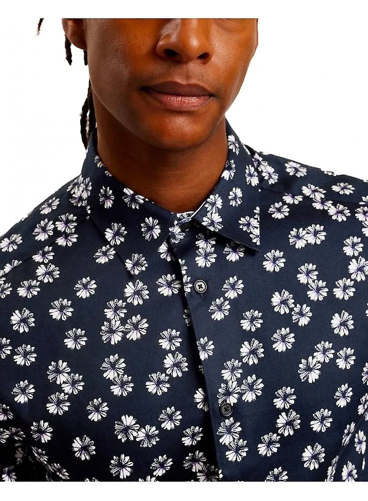 Men's Ted Baker Alfonso Short Sleeve Cotton Floral Shirt Navy