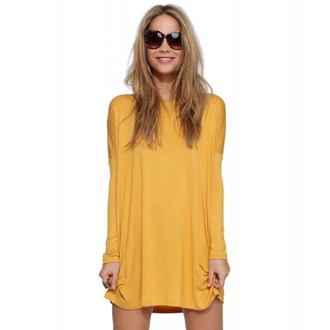 MINIMALIST STEMPIPE CASUAL ONECK SEXY LONG SLEEVE SOLID LOOSE DRESS