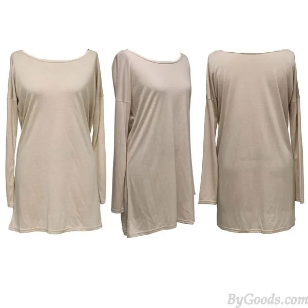 MINIMALIST STEMPIPE CASUAL ONECK SEXY LONG SLEEVE SOLID LOOSE DRESS
