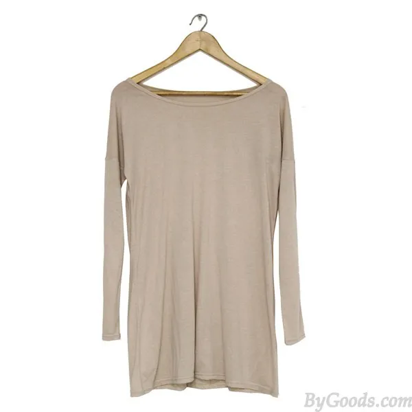 MINIMALIST STEMPIPE CASUAL ONECK SEXY LONG SLEEVE SOLID LOOSE DRESS