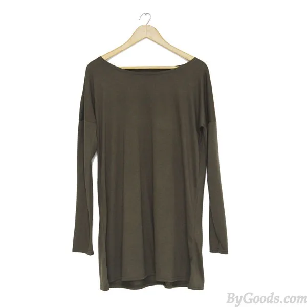 MINIMALIST STEMPIPE CASUAL ONECK SEXY LONG SLEEVE SOLID LOOSE DRESS