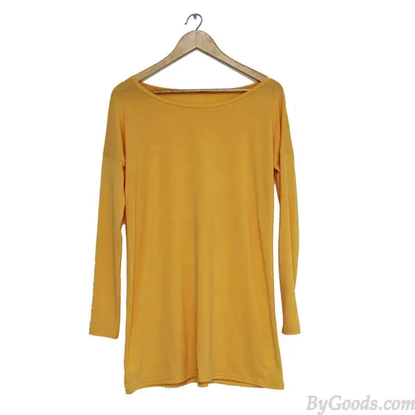 MINIMALIST STEMPIPE CASUAL ONECK SEXY LONG SLEEVE SOLID LOOSE DRESS