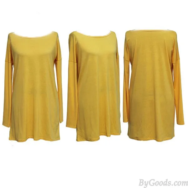 MINIMALIST STEMPIPE CASUAL ONECK SEXY LONG SLEEVE SOLID LOOSE DRESS