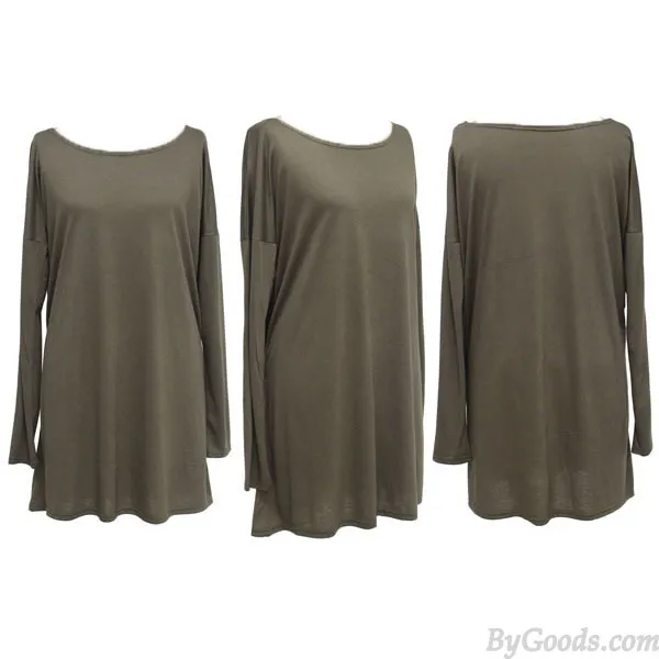 MINIMALIST STEMPIPE CASUAL ONECK SEXY LONG SLEEVE SOLID LOOSE DRESS