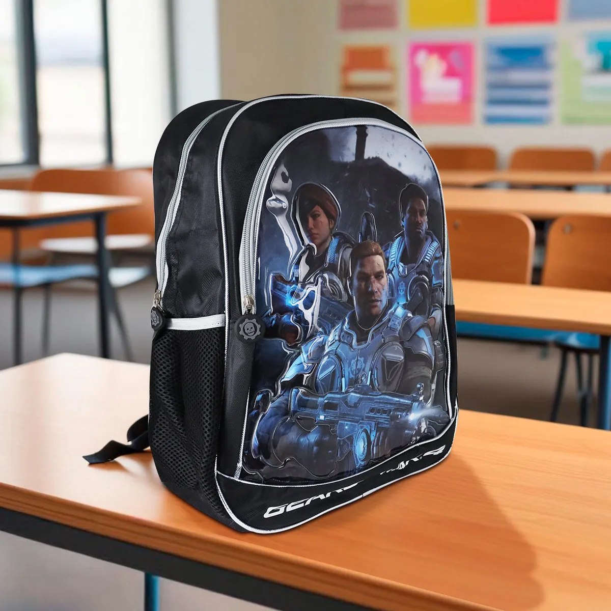 Mochila Escolar con Diseo de Gears of War 4, color Negro