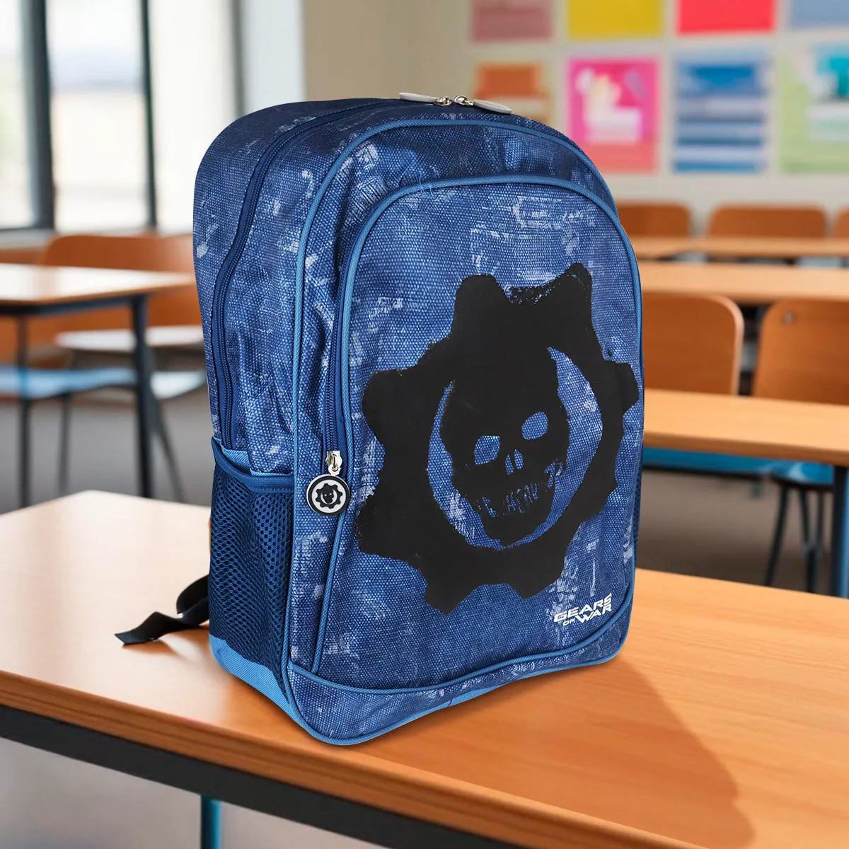 Mochila Escolar con Diseo de Gears of War, color Azul