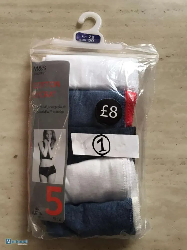 M&S LADIES COTTON & LYCRA LENCERíA  CAJA AL POR MAYOR DE 5 COLORES VARIOS