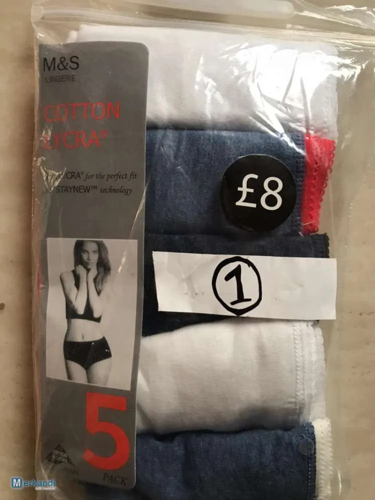 M&S LADIES COTTON & LYCRA LENCERíA  CAJA AL POR MAYOR DE 5 COLORES VARIOS