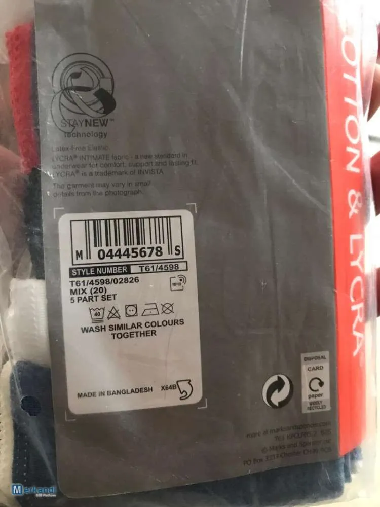 M&S LADIES COTTON & LYCRA LENCERíA  CAJA AL POR MAYOR DE 5 COLORES VARIOS