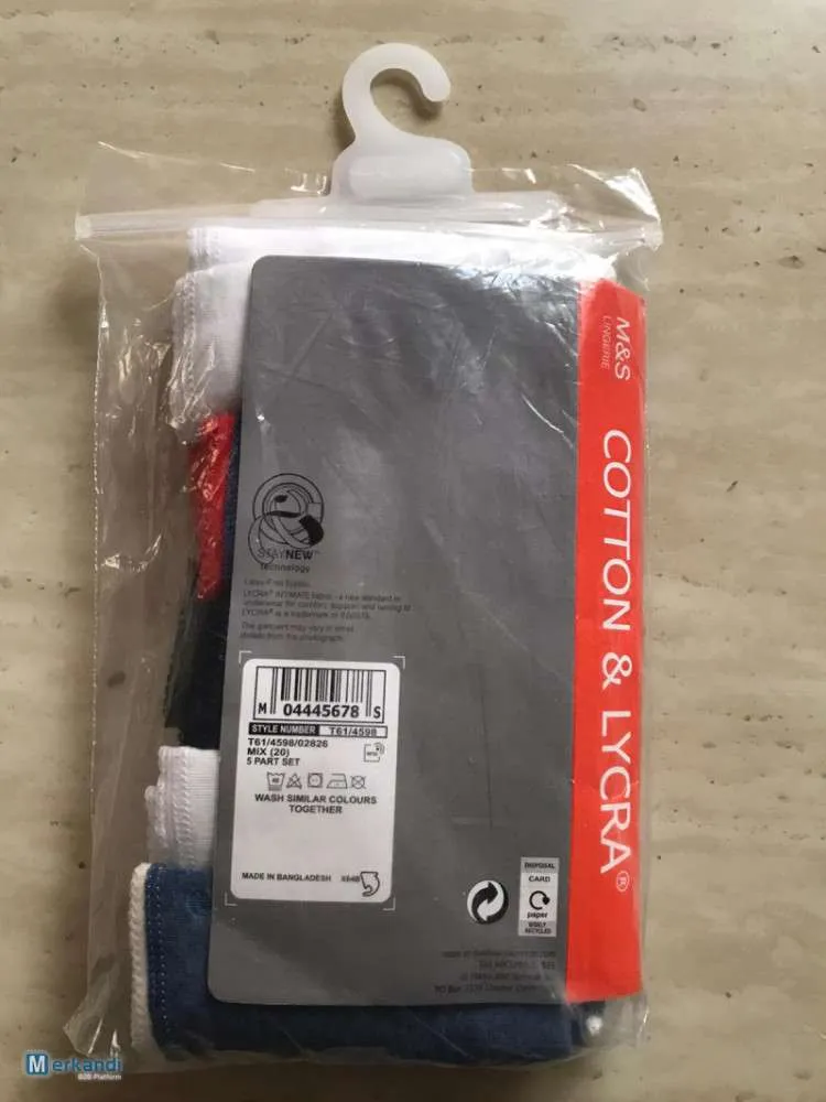 M&S LADIES COTTON & LYCRA LENCERíA  CAJA AL POR MAYOR DE 5 COLORES VARIOS