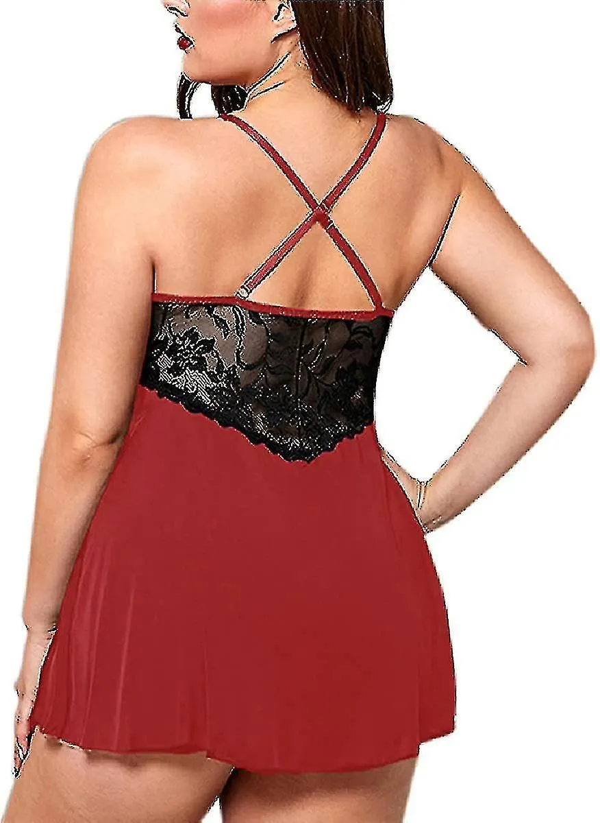 MUJER PLUS SIZE LENCERíA SEXY NEGRO BABYDOLL V CUELLO ENCAJE CHEMISE S3XL