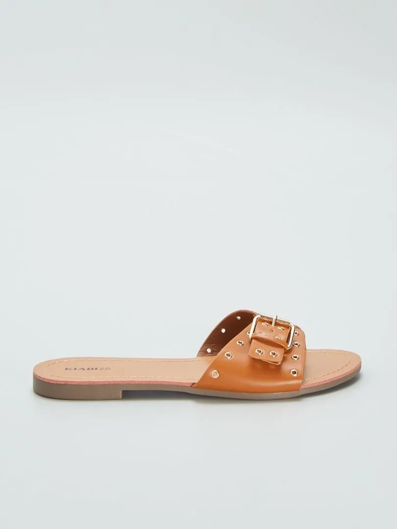 MULES CON TIRAS CON HEBILLAS  MARRON
