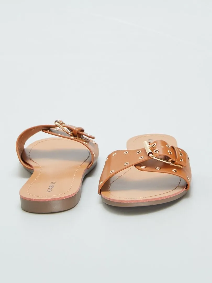 MULES CON TIRAS CON HEBILLAS  MARRON