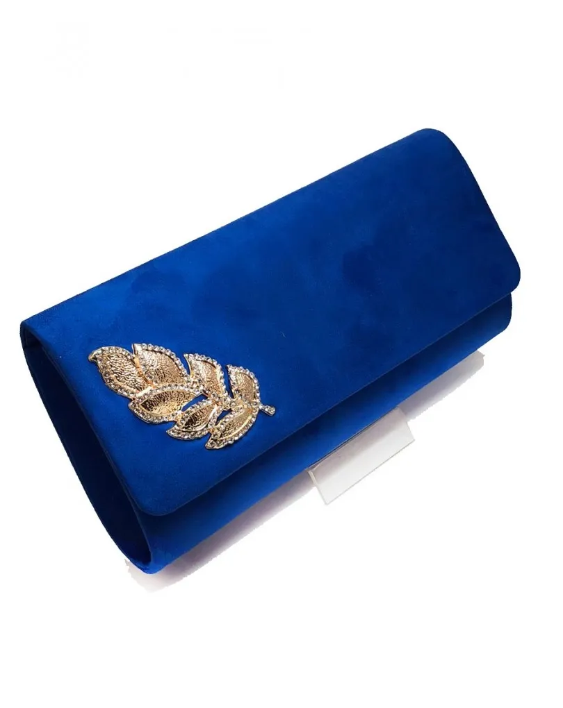 ORIGINALES BOLSOS DE FIESTA AZULON CON DETALLE DE HOJA