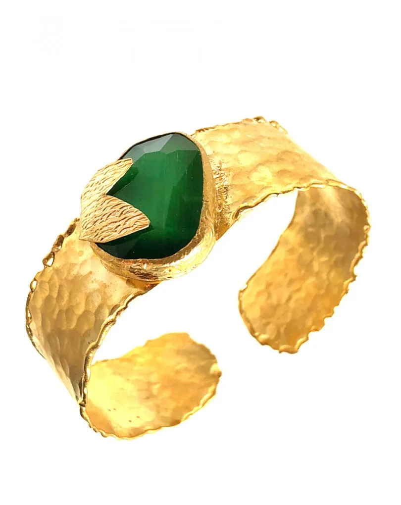 ORIGINALES PULSERAS CON PIEDRAS VERDES CHAPADAS EN ORO 