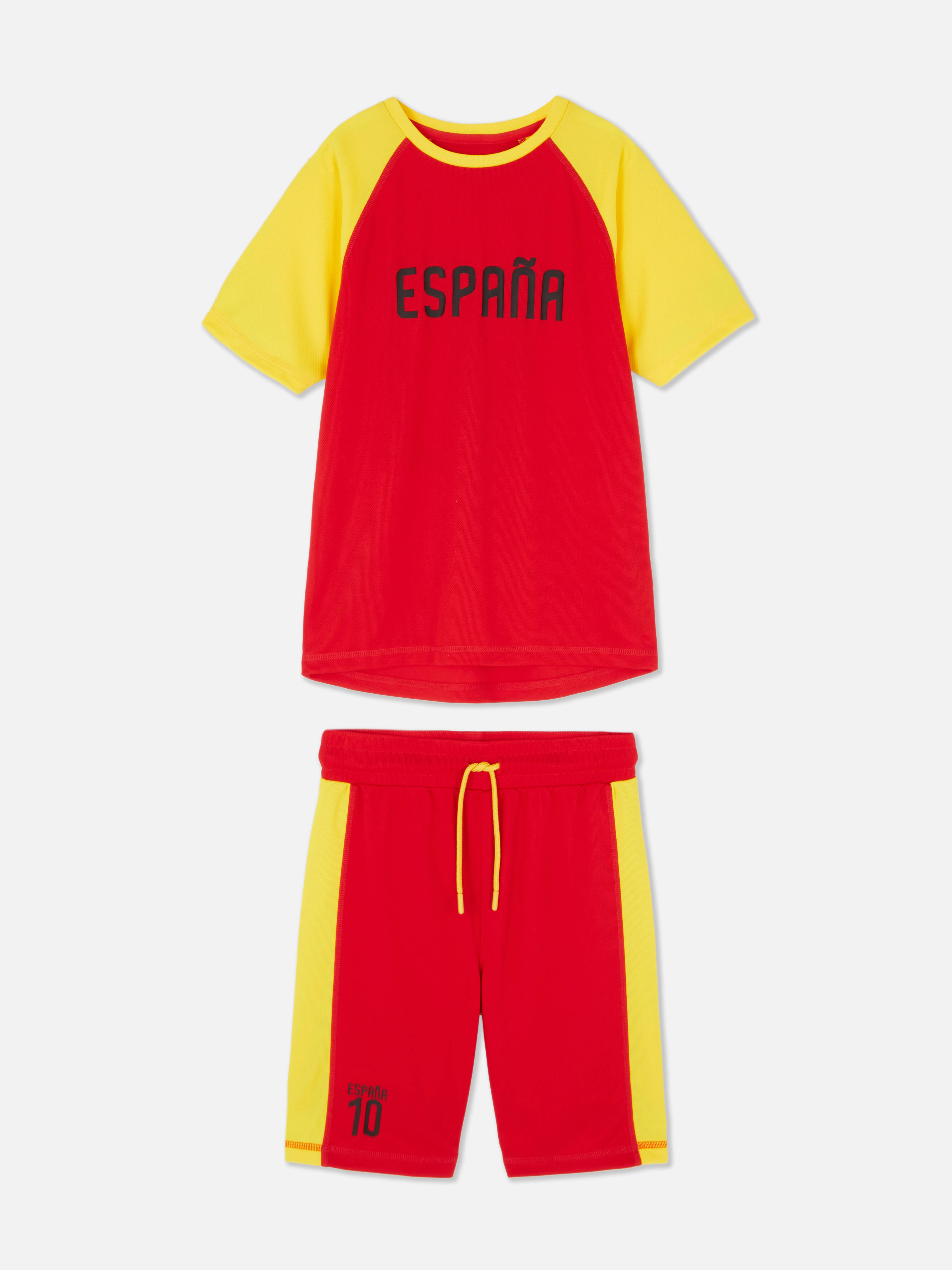 Pantalones cortos y camiseta de fútbol de España