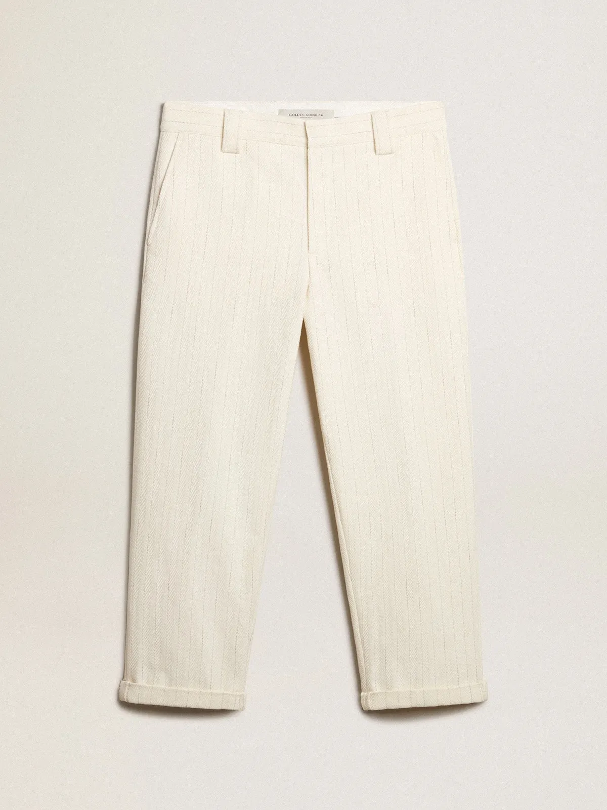 Pantalón chino de algodón a rayas color blanco envejecido