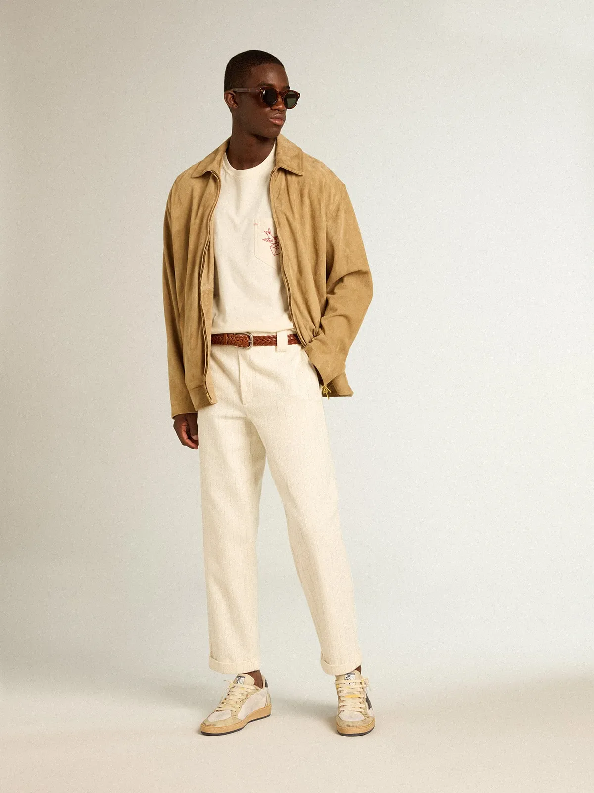Pantalón chino de algodón a rayas color blanco envejecido