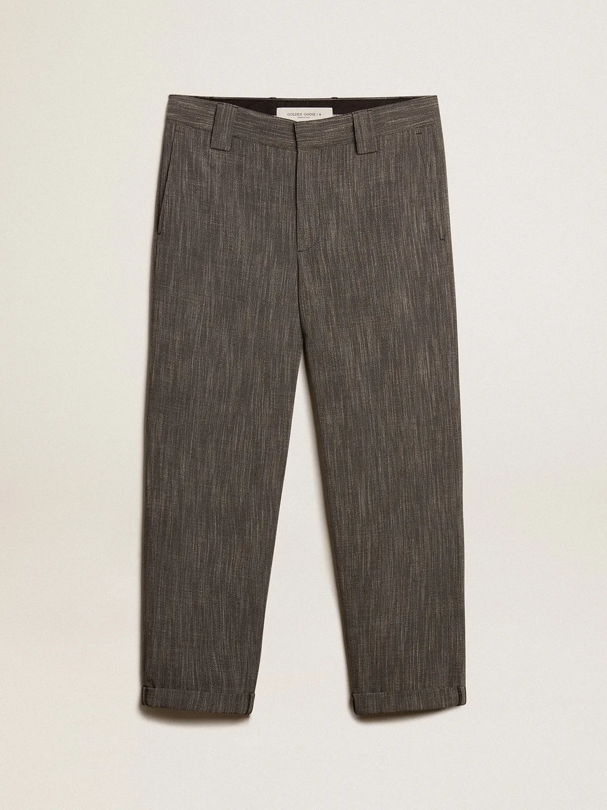 Pantalón chino de hombre en mezcla de lana jaspeada color gris
