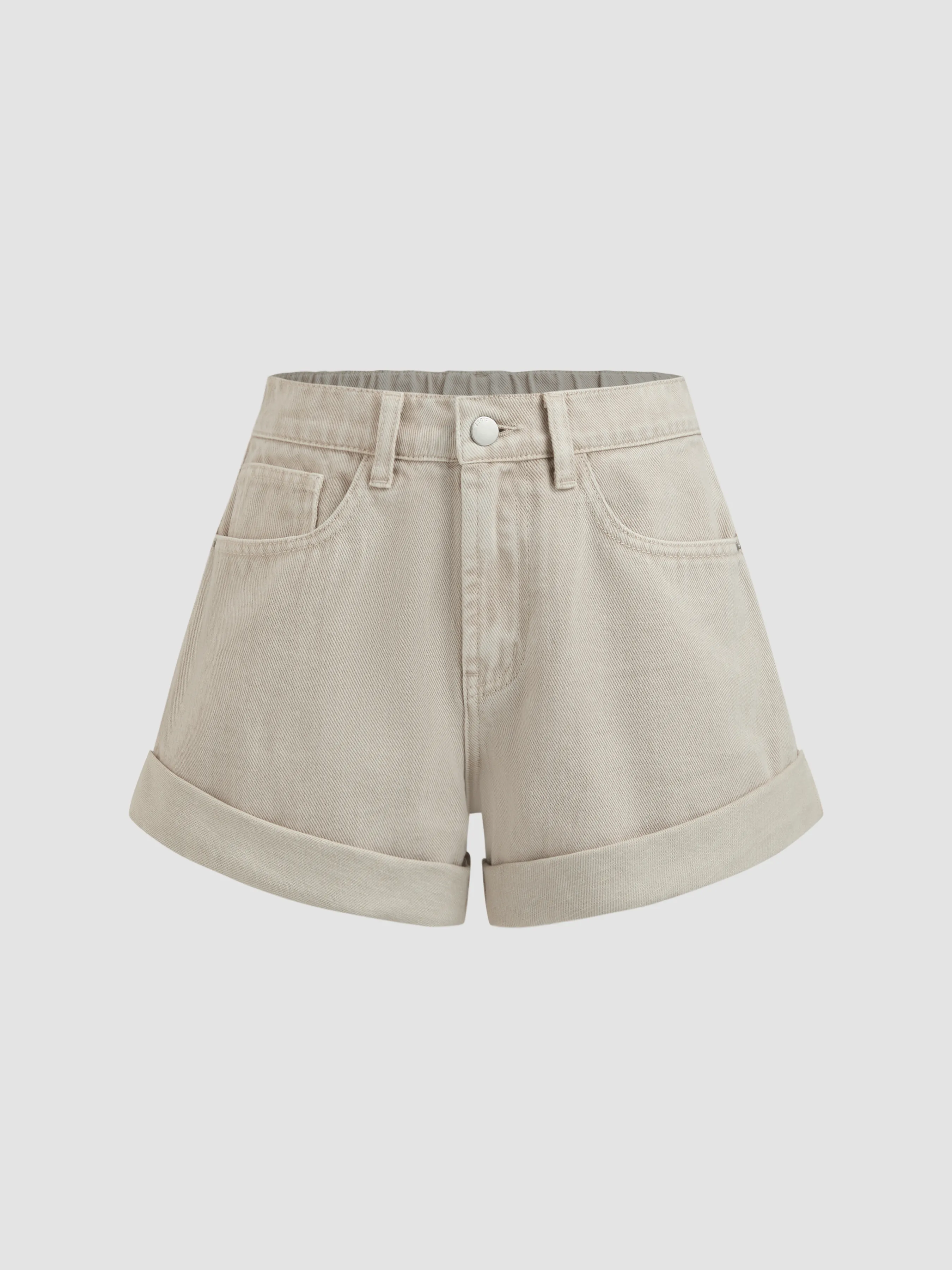 Pantalón corto vaquero de tiro medio y pierna ancha en color liso
