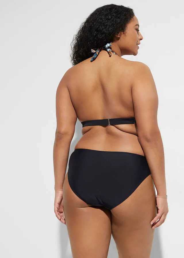 PARTE SUPERIOR DE BIKINI AL CUELLO DE POLIAMIDA RECICLADA NEGRONARANJA ESTAMPADO