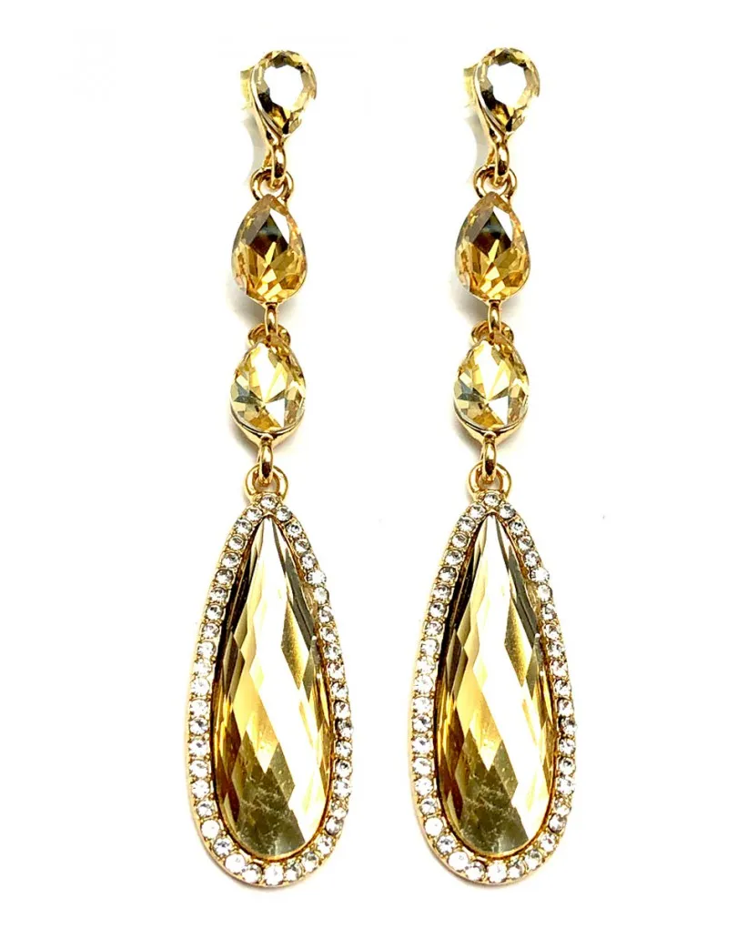PENDIENTES LARGOS MUJER DE LAGRIMA CRISTAL DORADO