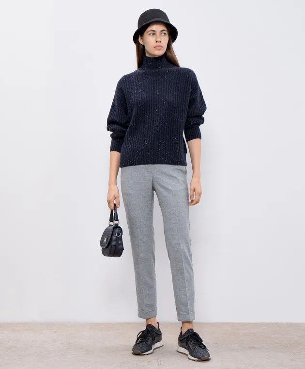 Peserico Blue sweater with wool and silk with lurex