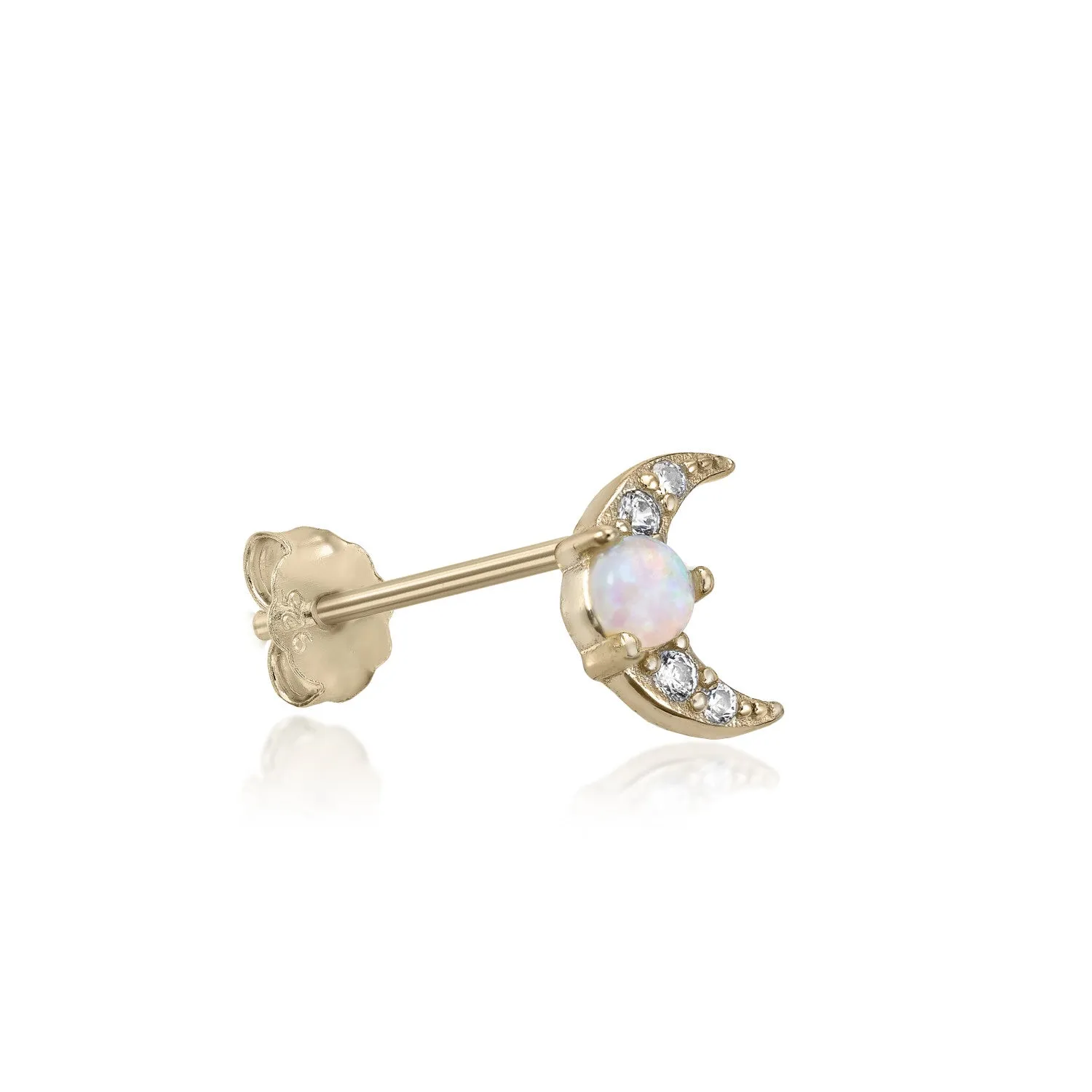Piercing de plata baado en dorado diseo luna ópalo y circonitas