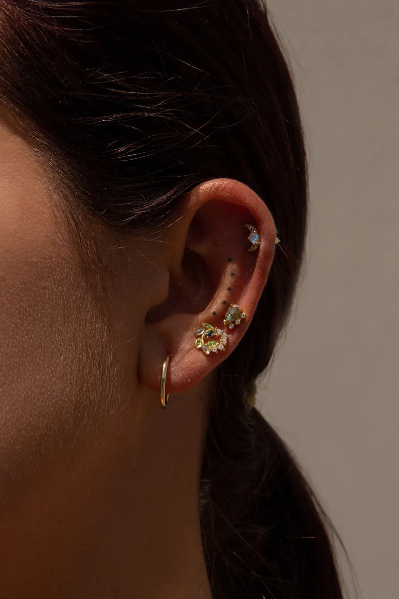 Piercing de plata baado en dorado diseo luna ópalo y circonitas