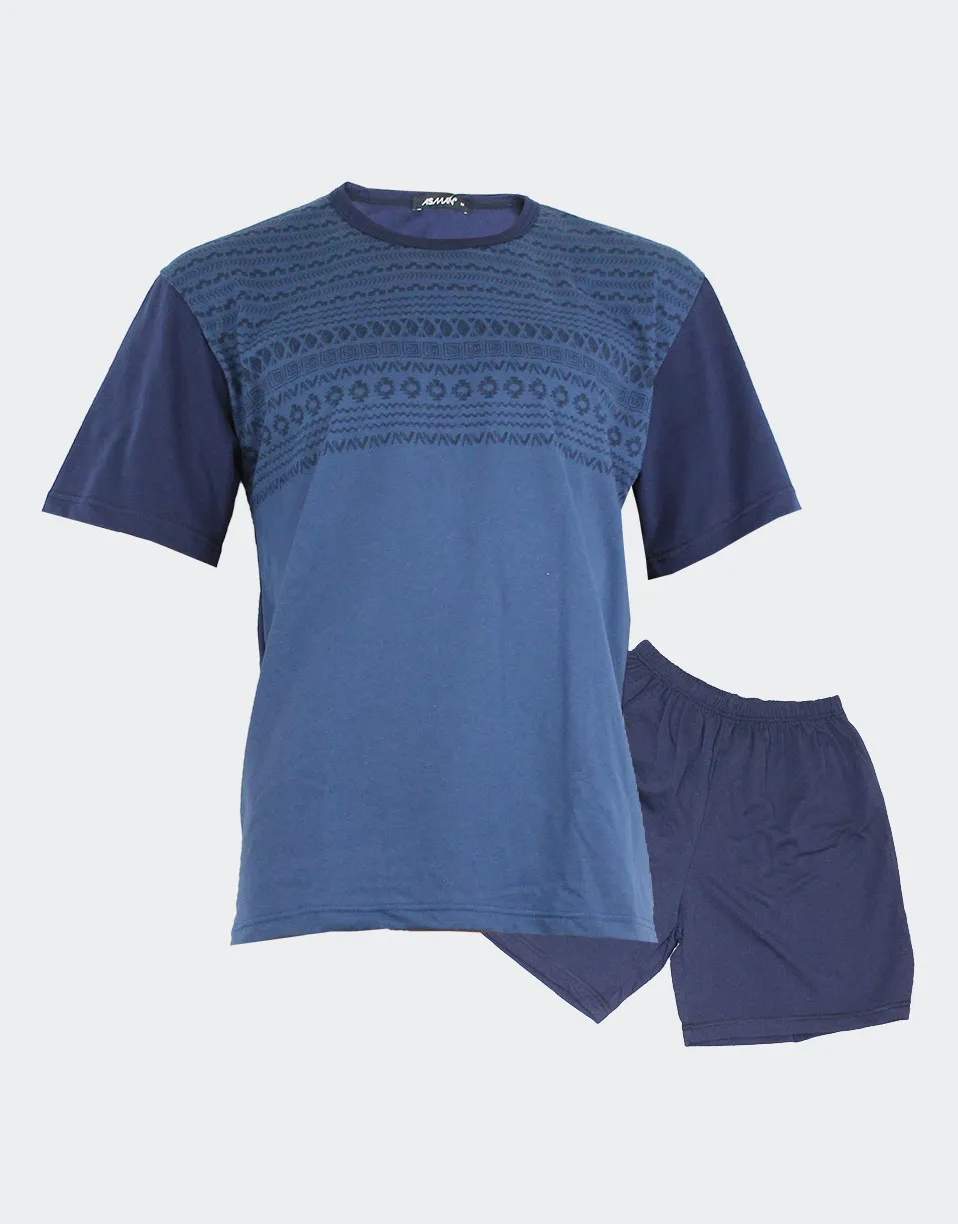 Pijama hombre CORTO punto cuello redondo con cenefas geométricas en la parte pecho