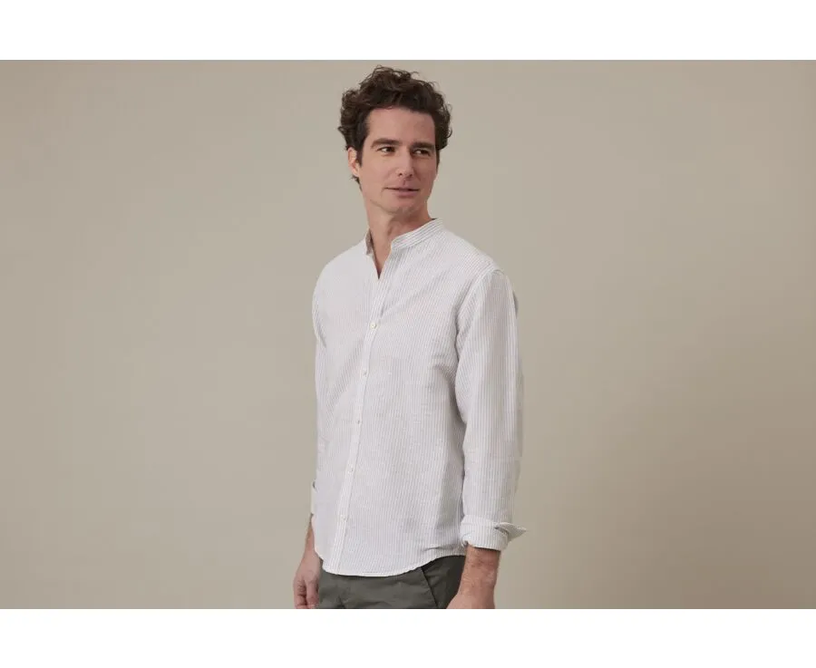 PLAIN LIME GREEN & WHITE COTTON LINEN SHIRT  ELIBERT