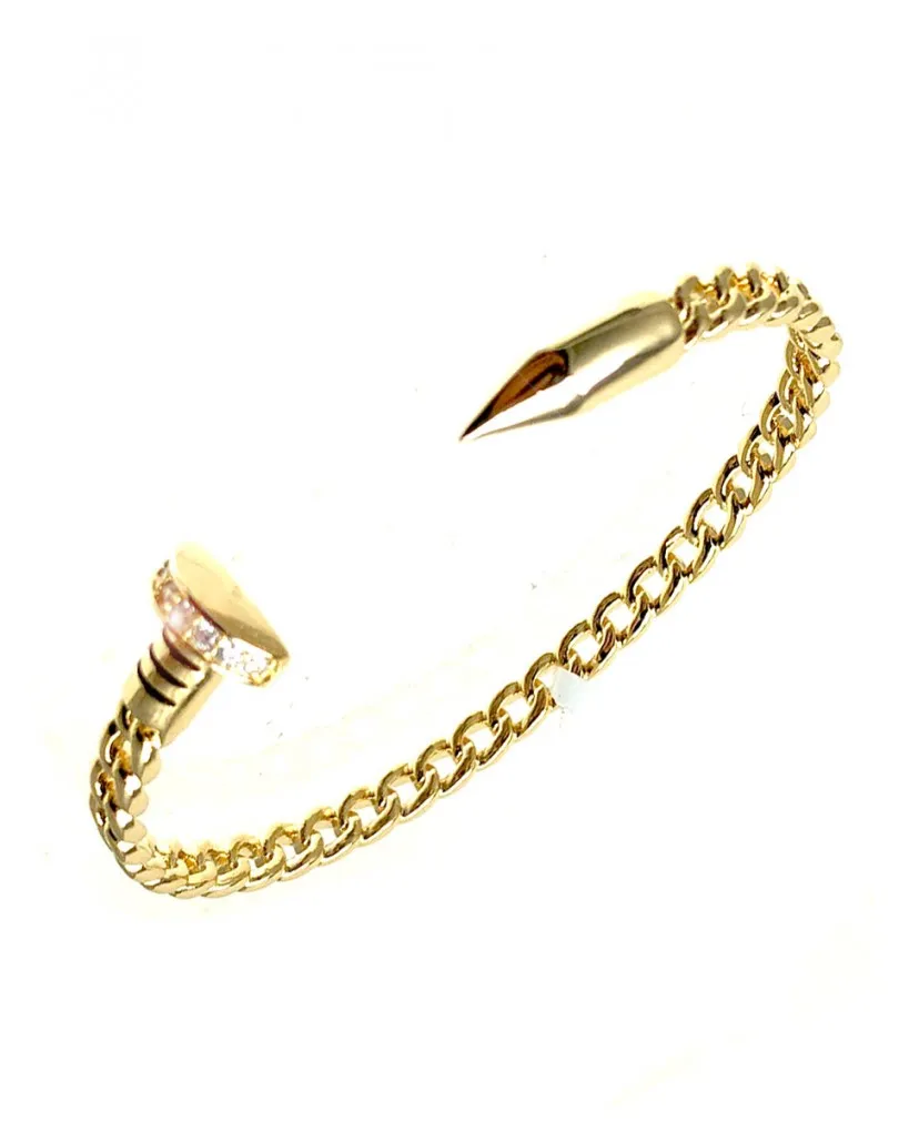 PRECIOSAS PULSERAS DORADAS CON CLAVO Y FINAS CIRCONITAS