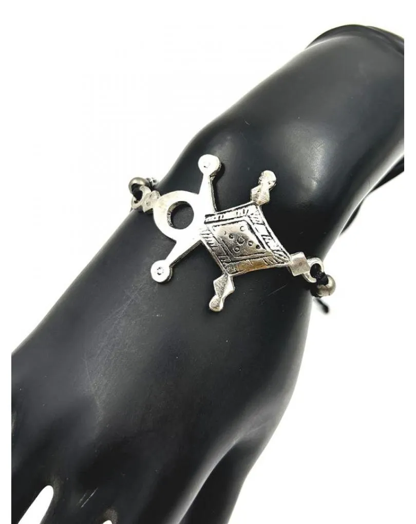 PULSERAS AFRICANAS ORIGINALES NEGRAS CON CRUZ TUAREG PLATEADA