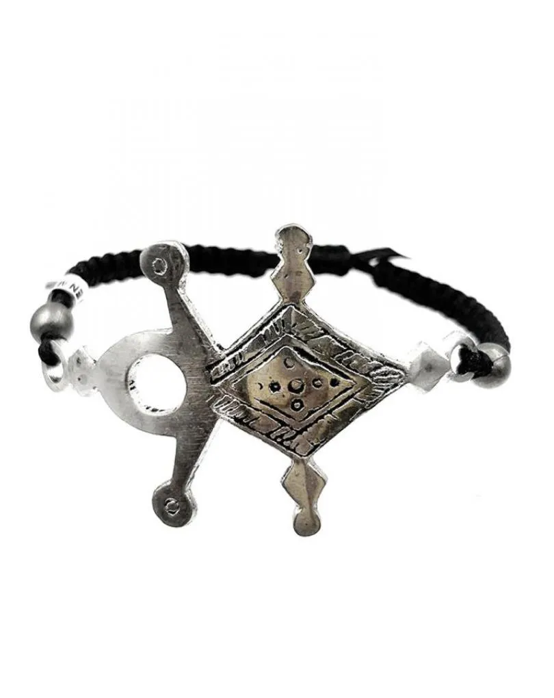 PULSERAS AFRICANAS ORIGINALES NEGRAS CON CRUZ TUAREG PLATEADA