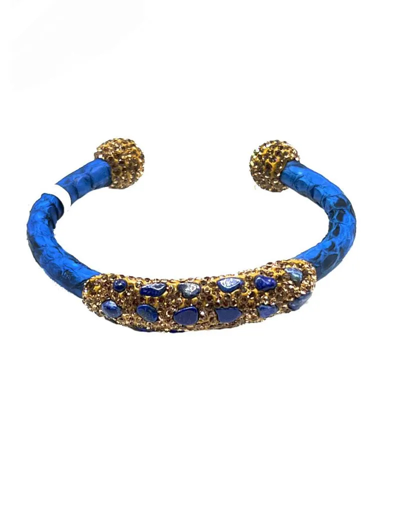 PULSERAS AZULONAS DE PIEL DE SERPIENTE CON PEDRERIA