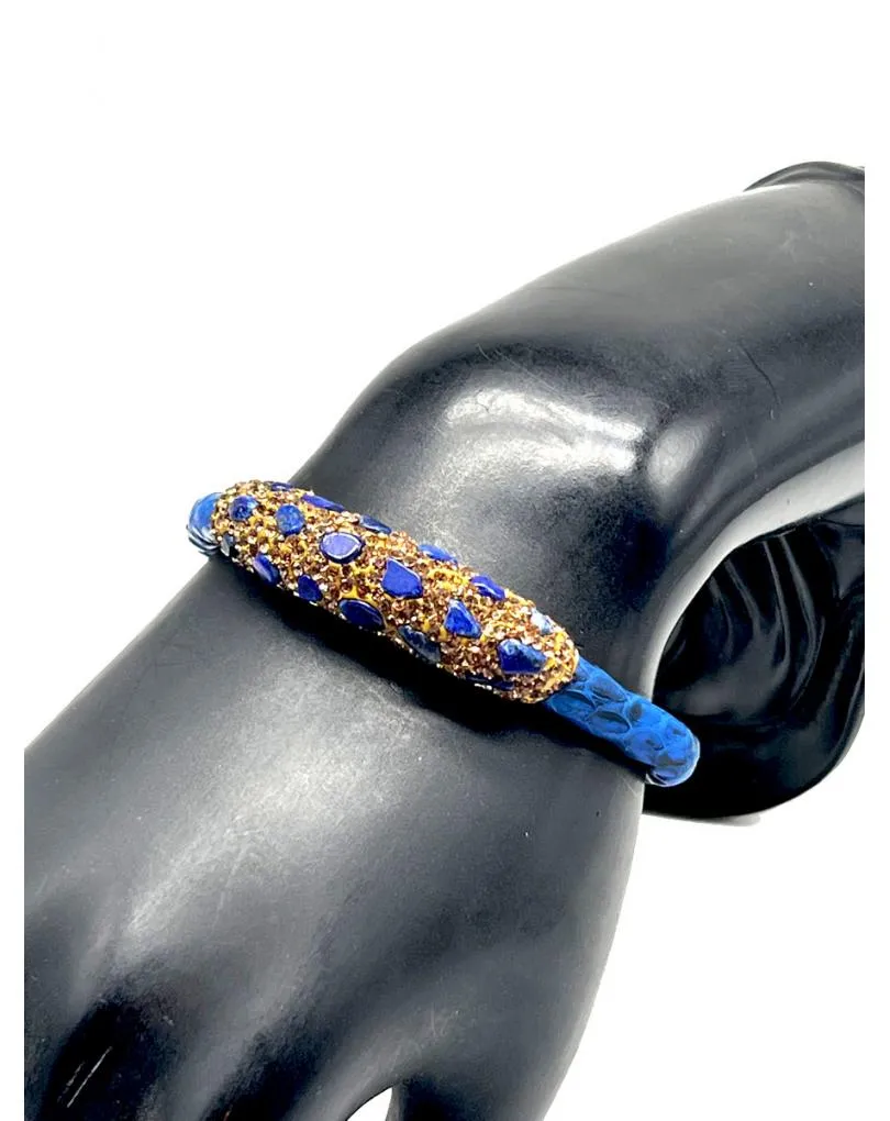 PULSERAS AZULONAS DE PIEL DE SERPIENTE CON PEDRERIA