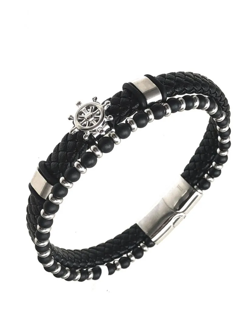PULSERAS DE HOMBRE DOBLES CUERO TIMON DE ACERO