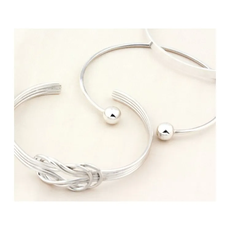 Pulseras de plata de ley rodiadas diseño bolas